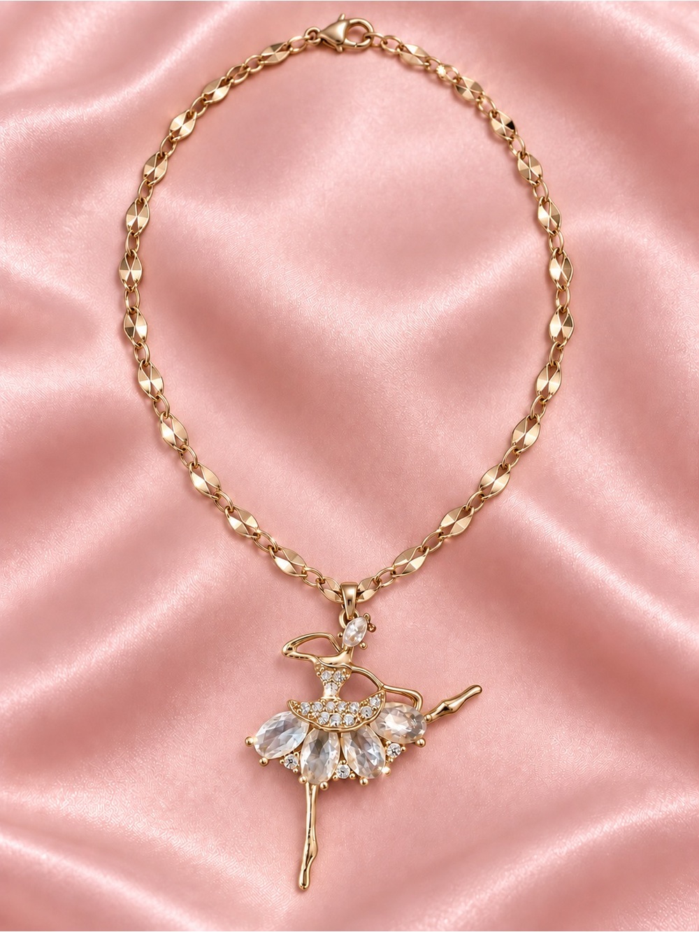 Gold Plated Ballerina Crystal Pendant Necklace - Elegant Women's Jewelry